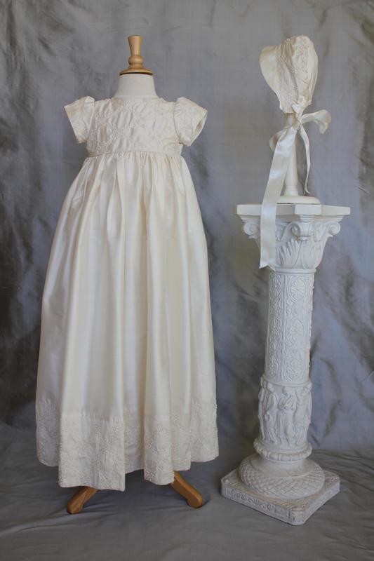 Beaded Silk Christening Gown - Style 1478S