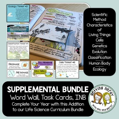 Life Science Supplemental - Interactive Notebook, Word Wall, Task Card Bundle for Digital Learning + Digital Lessons