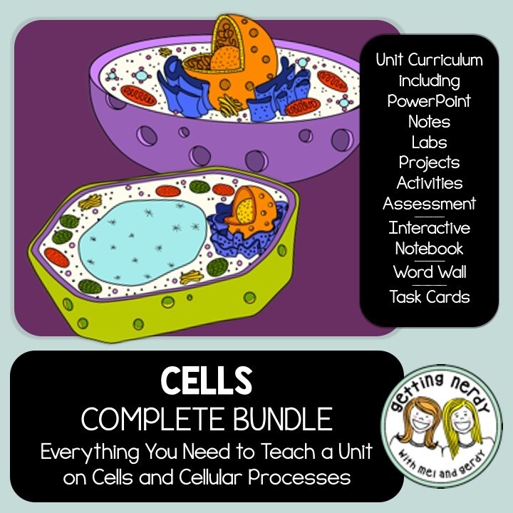 Cells Complete Bundle - PowerPoint Unit, INB, Task Cards, Word Wall - Distance Learning + Digital Lesson