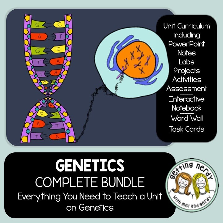 Genetics &amp; Heredity Complete Bundle - PowerPoint Unit, INB, Task Card, Word Wall Lessons