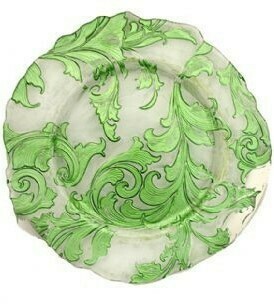 Green Damask Glass Charger