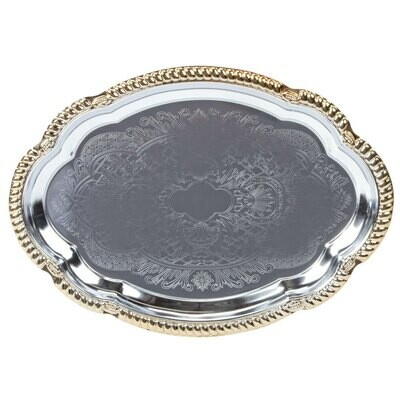 Stainless Gold Trim Oval Tray - 13&quot; x 18&quot;