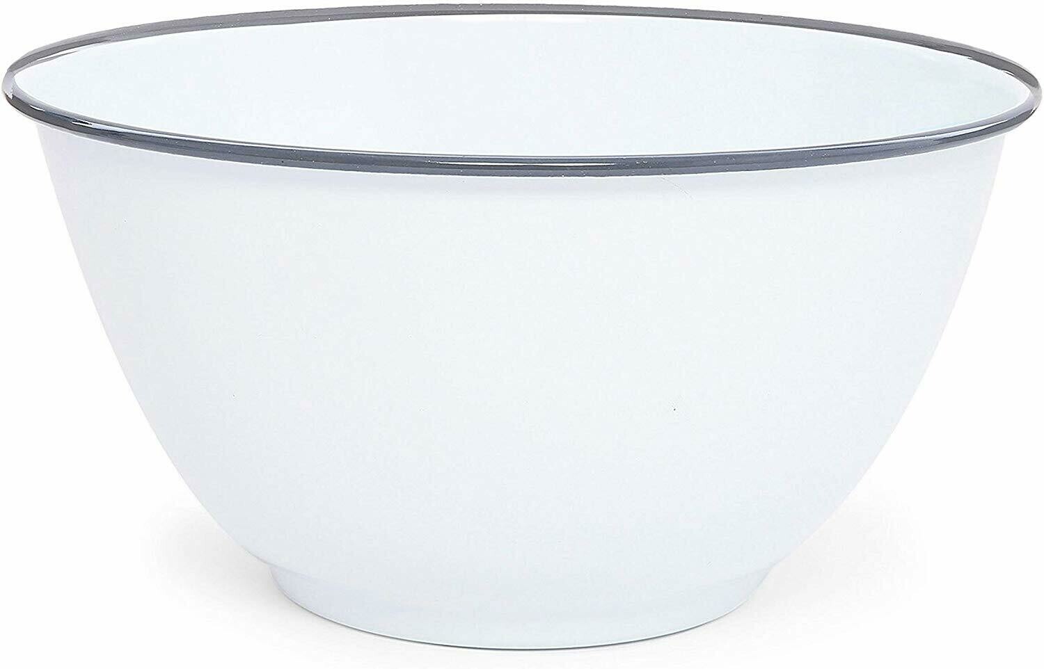 Small White Enamelware Footed Bowl - Grey Rolled Rim 16 Oz