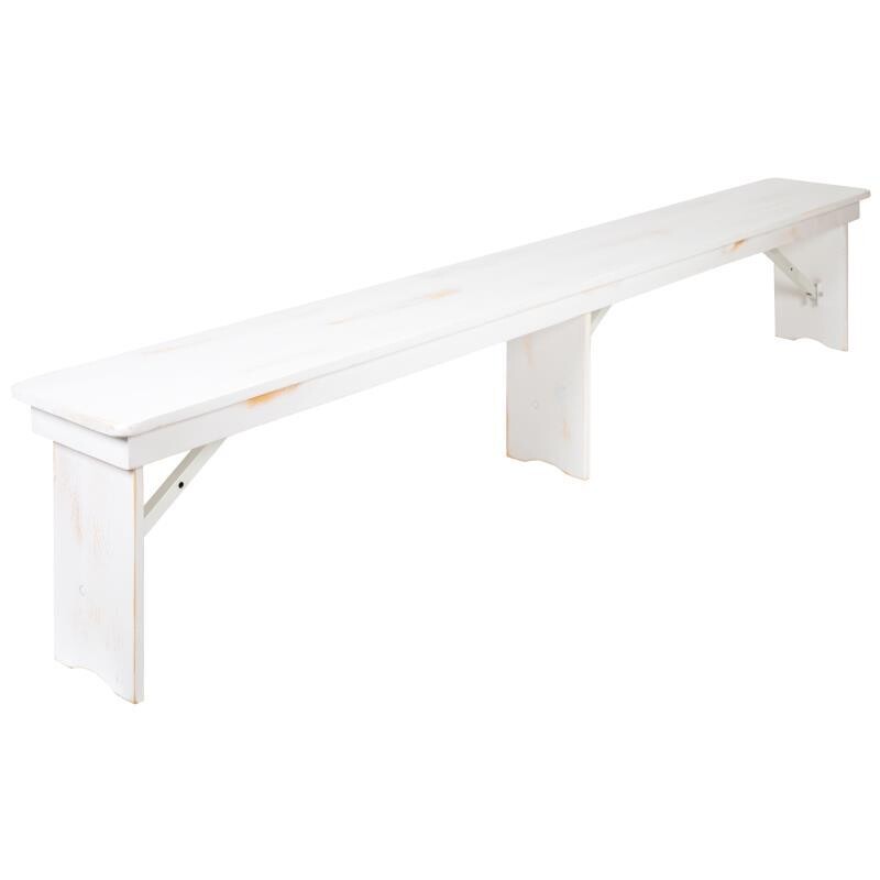 Antique White Pine Folding Farm Bench with 3 Legs 8&#39;