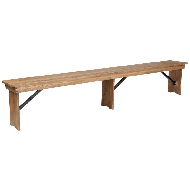Antique Natural Pine Folding Farm Bench with 3 Legs 8&#39;