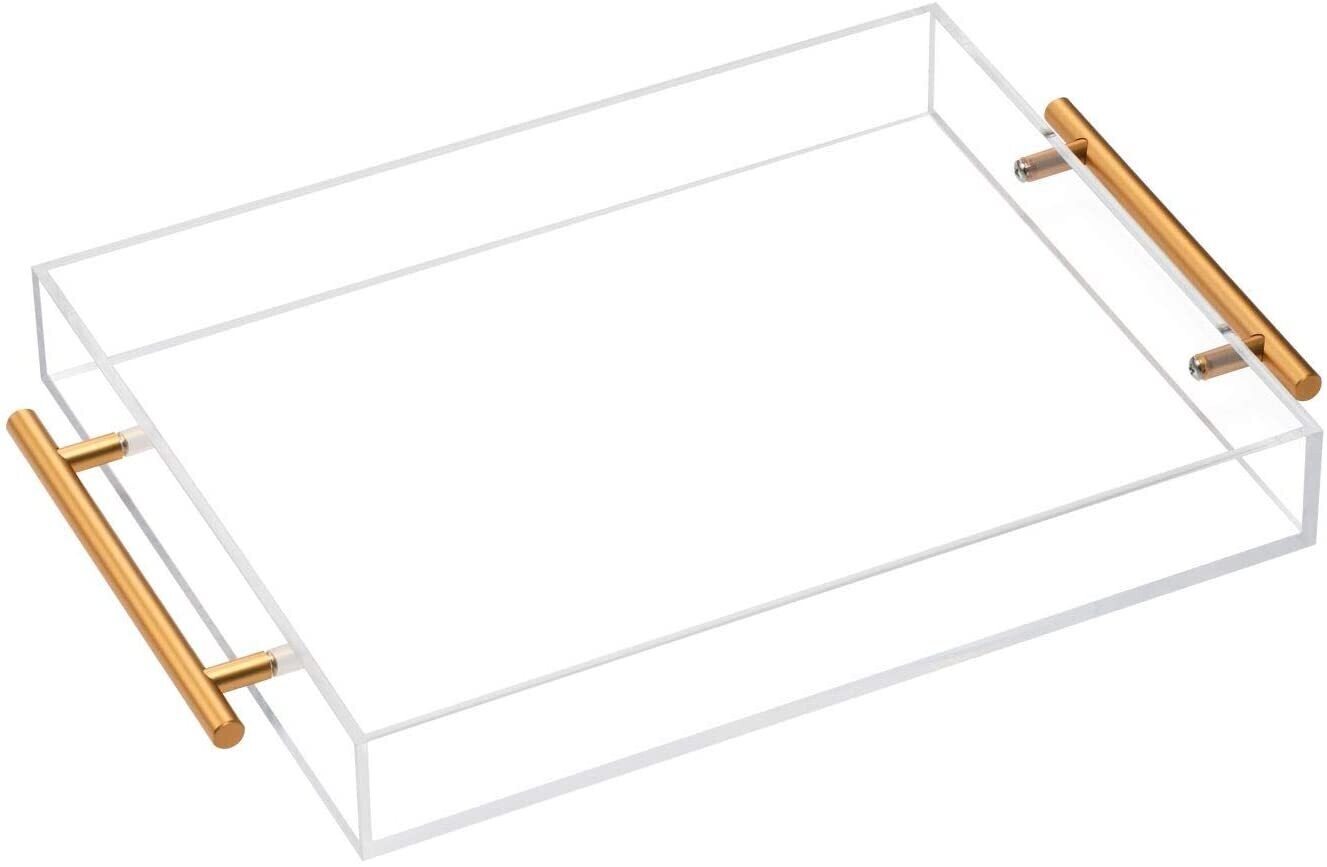 Acrylic Tray with Gold Handles 10&quot; x 12&quot; x 2&quot;