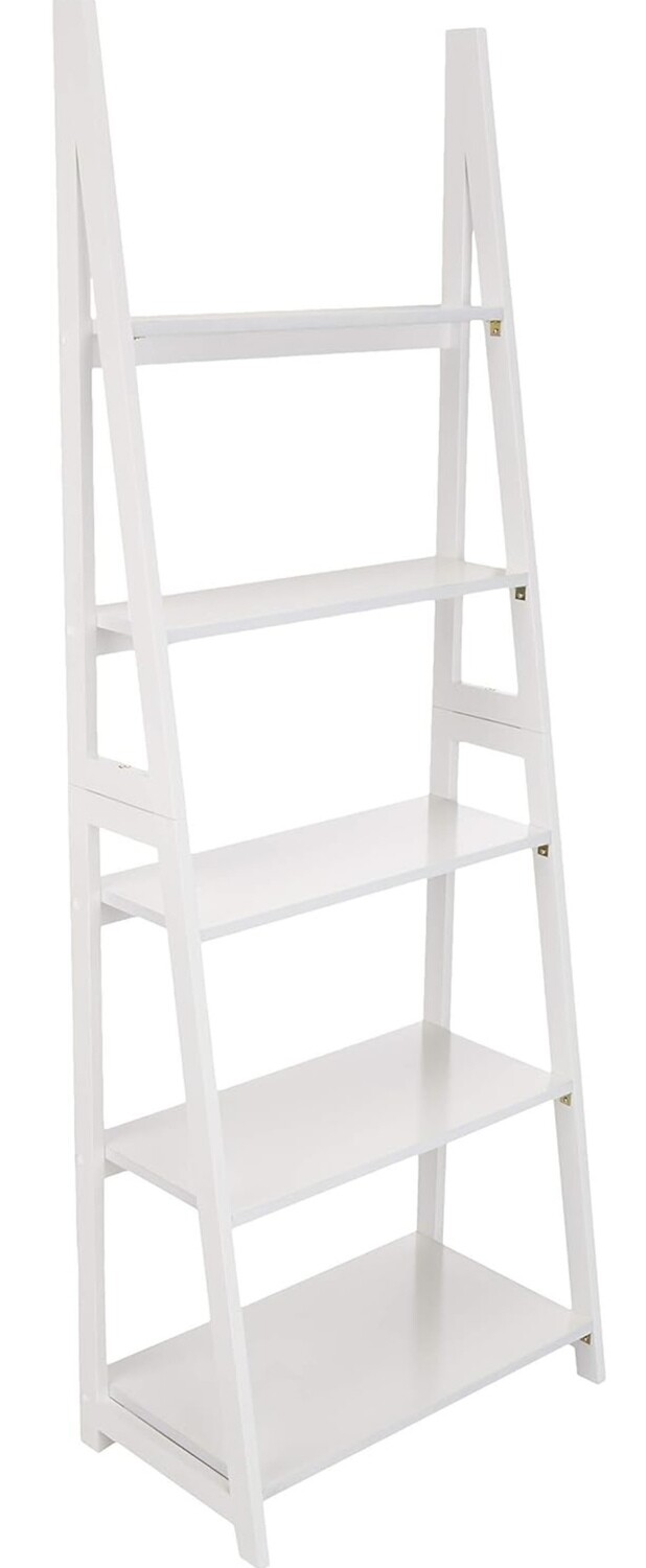 Ladder Bookshelf Display 5 Tier WHITE