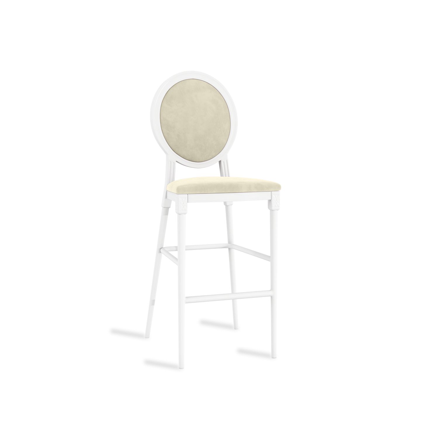Louis XV Stool White - Ivory Velvet Cushions