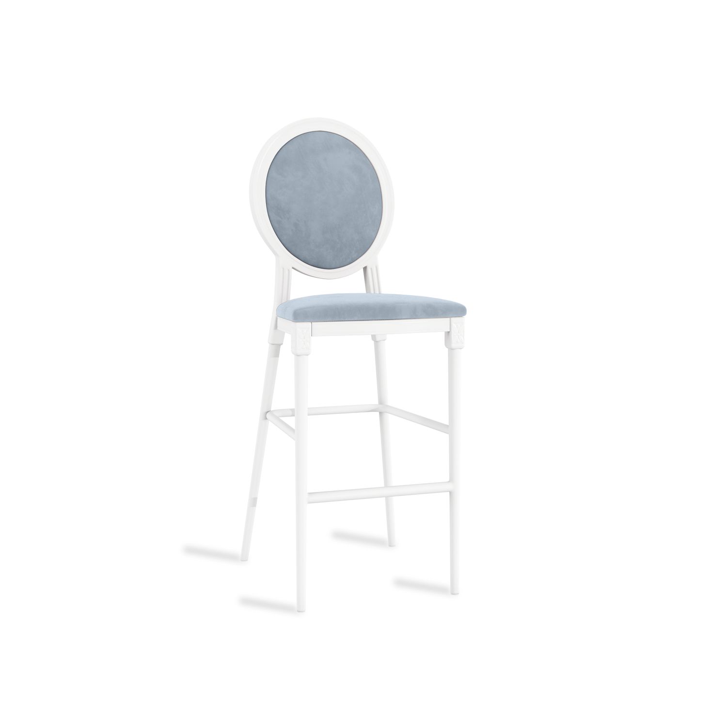 Louis XV Stool White - Rain Velvet Cushions