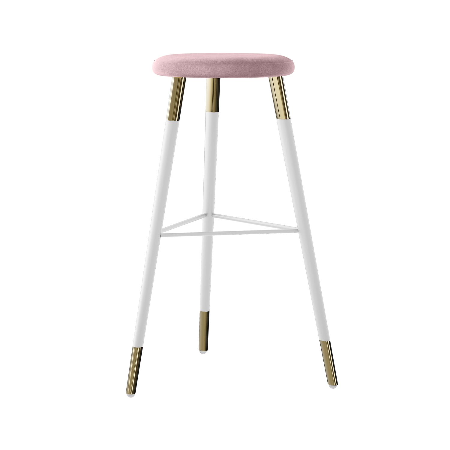 Tivoli Stool White Polished Gold - Dusty Rose Velvet Cushion