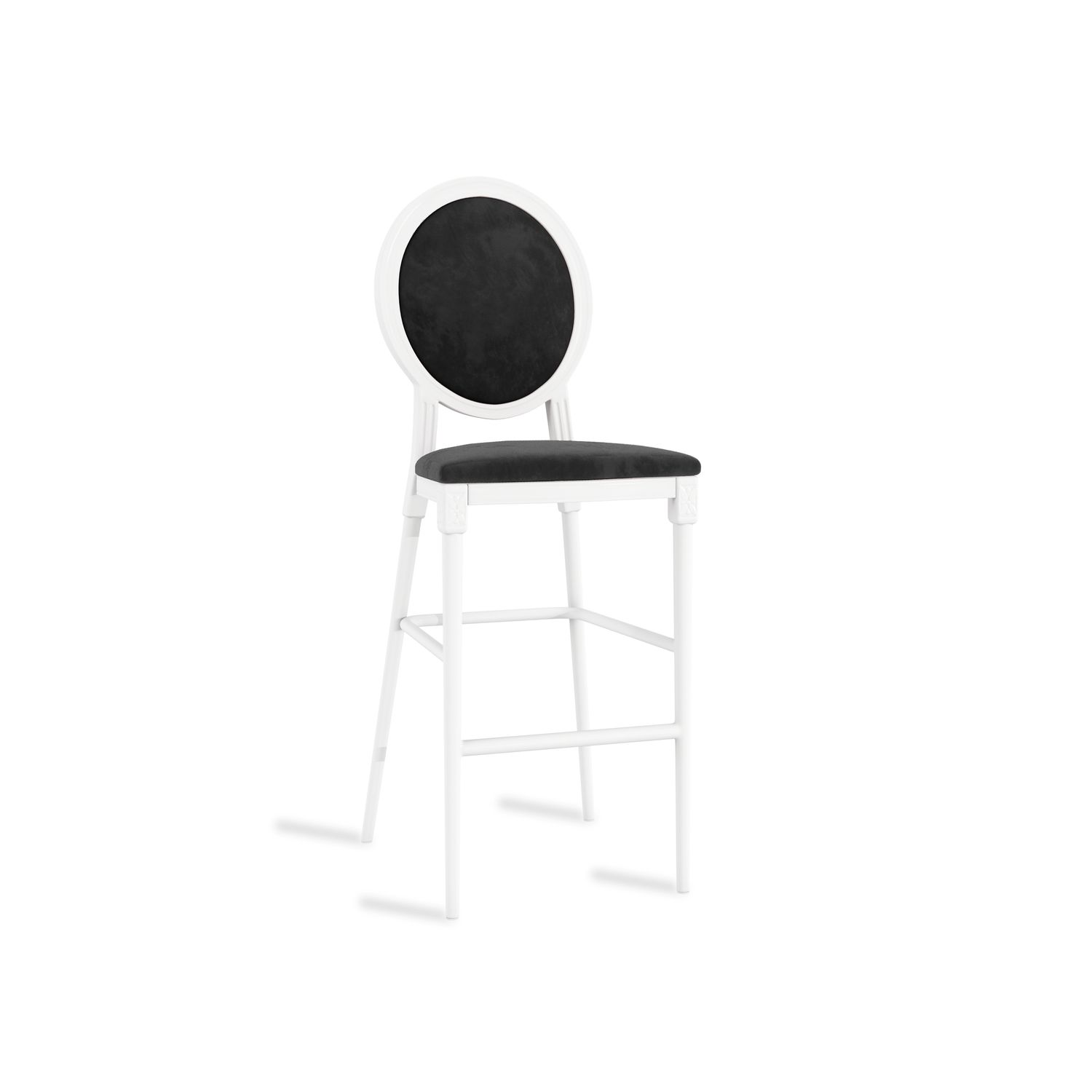 Louis XV Stool White - Black Velvet Cushions