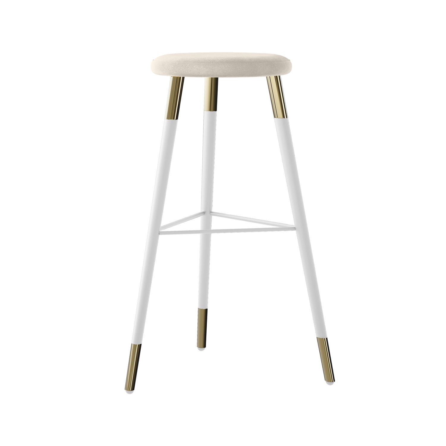 Tivoli Stool White Polished Gold - Ivory Velvet Cushion