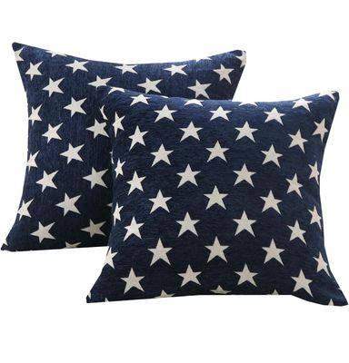 Chenille Navy Geometric Stars Throw Pillow 18" - Set of 2