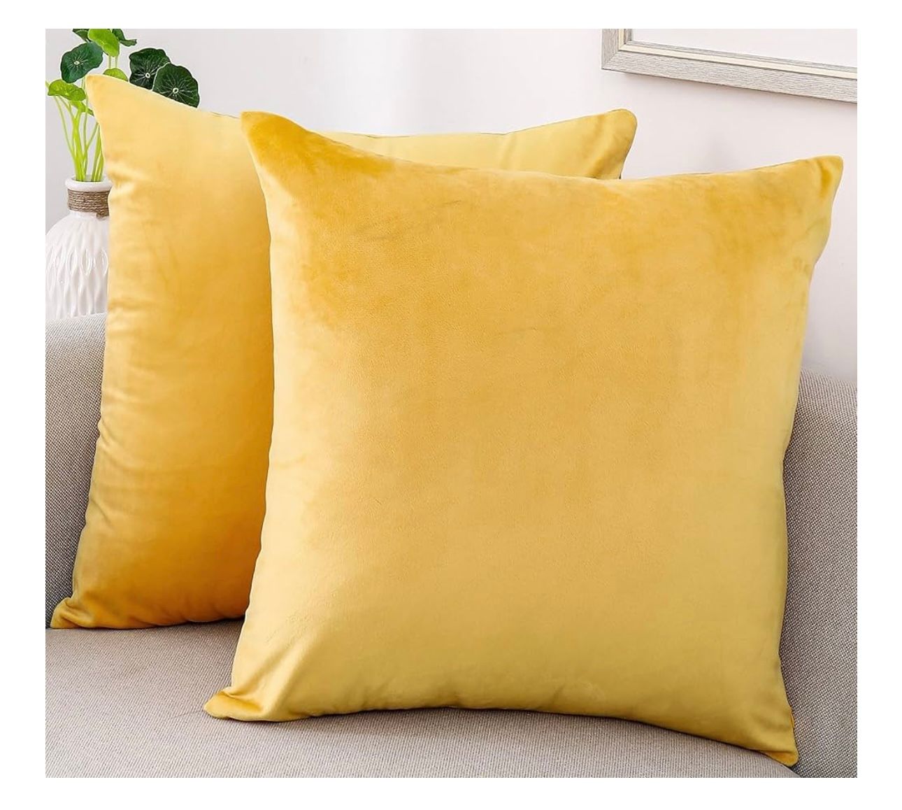 Yellow Velvet Throw Pillow 18" - Set of 2 Yellow Velvet Throw Pillow 18" - Set of 2