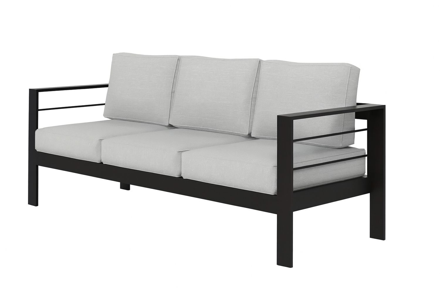 Hampton's Black Frame 3 Seat Couch - Grey Cushion