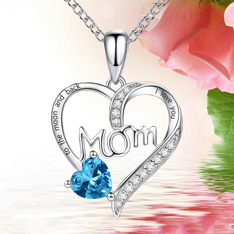 SILVE TONE MOM HEAR W/BLUE STONE