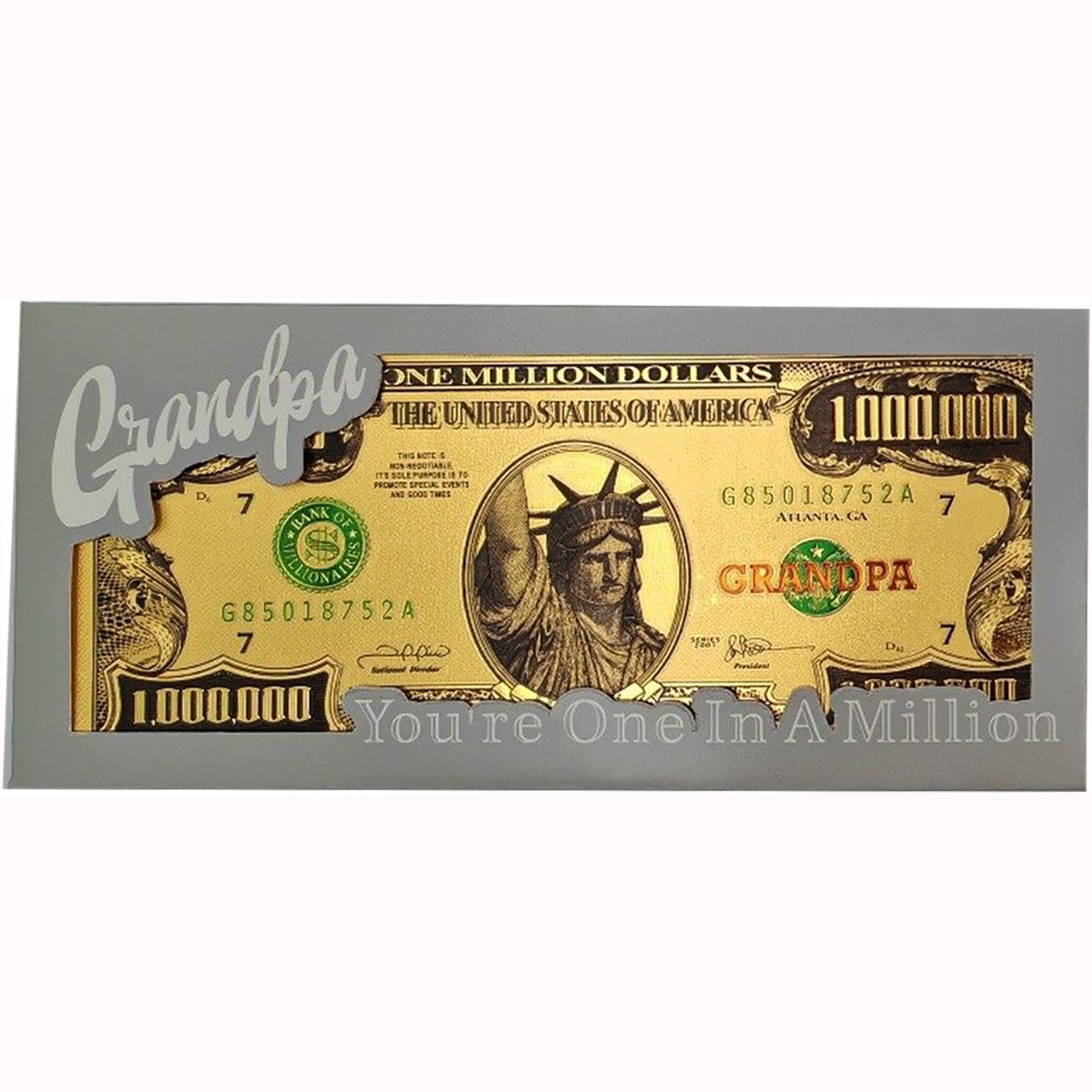$1,000,000.00 GOLD FOIL GRANDPA BILLS WITH GIFT ENVELOPE