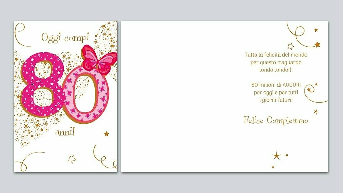 Biglietto Di Auguri Per 80° Compleanno Piccadilly Greetings - Con 5 Versi E Busta, Dimensioni 7x15 Pollici