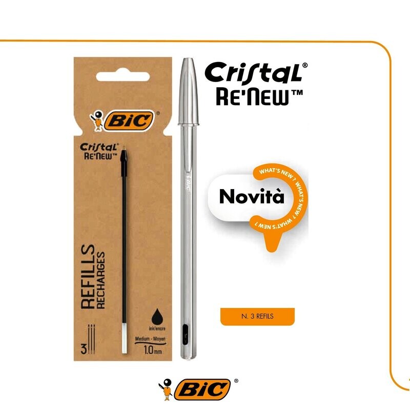 BIC® - Refil ricambio Penna Sfera Cristal® Re New - set 3 pezzi