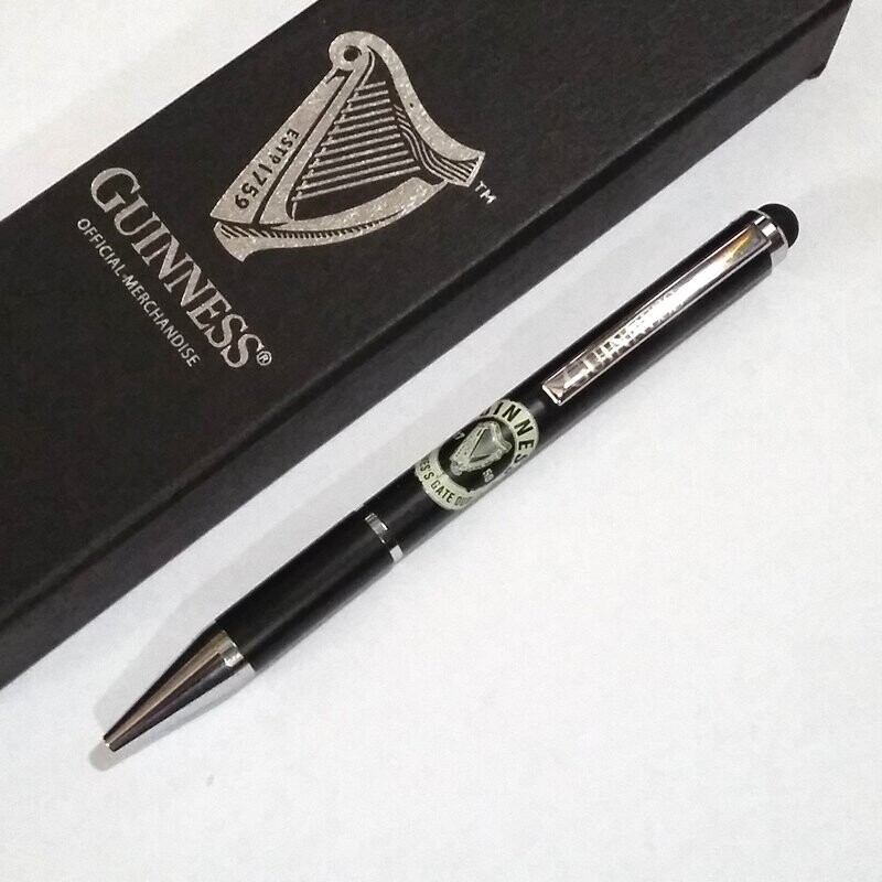 Penna a sfera Guinness in metallo con gommino touch e apribottiglie