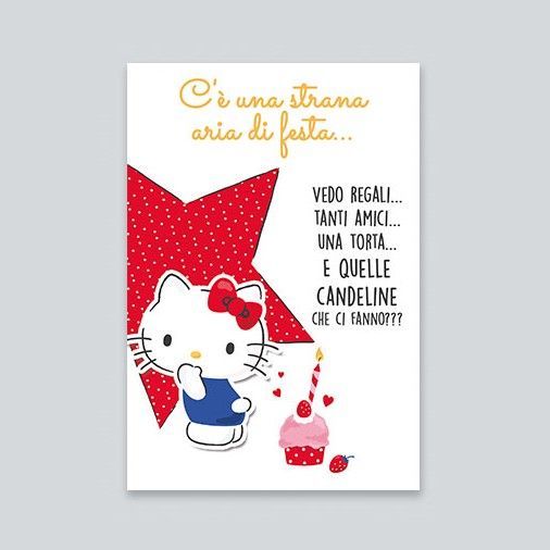 Biglietto Auguri Hello Kitty con applicazione in legno “Buon Compleanno”