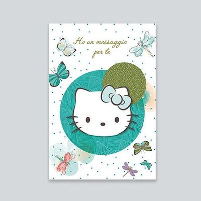 Biglietto Auguri Hello Kitty con applicazione in legno “Auguri”