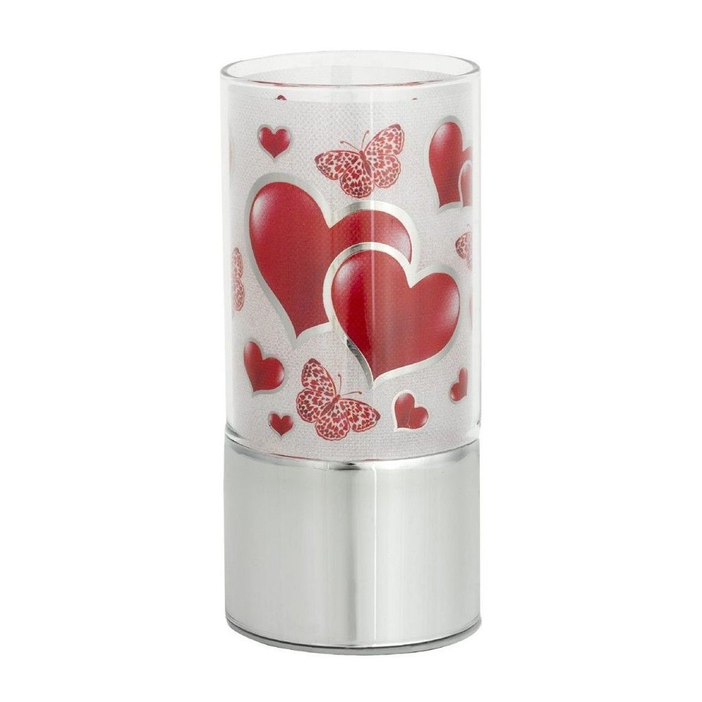 Lampada da tavolo in vetro a led h=15cm "Cuori"