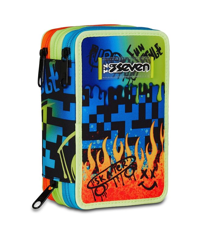 Astuccio 3 zip Seven “Scribbled Flame” boy