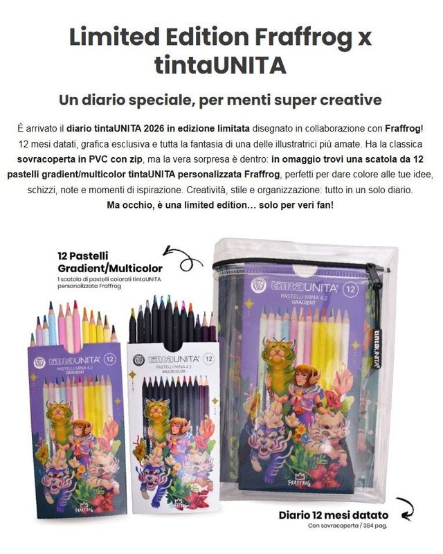 TintaUNITA diario agenda 12 mesi 2025/2026 cm.13x18 FRAFFROG limited edition