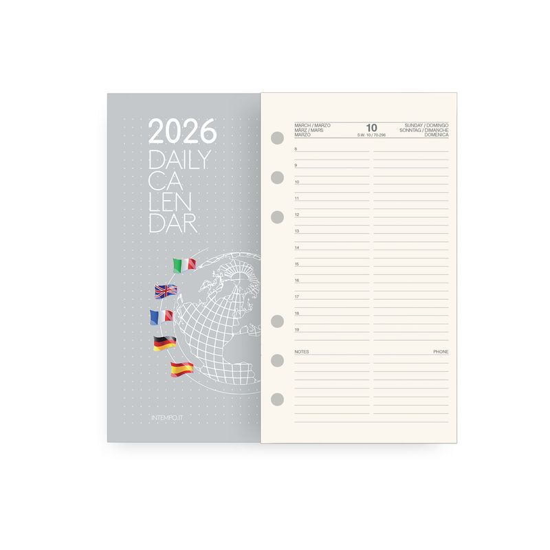 Ricambio Organizer 2026 giornaliero bianco 9,5x17