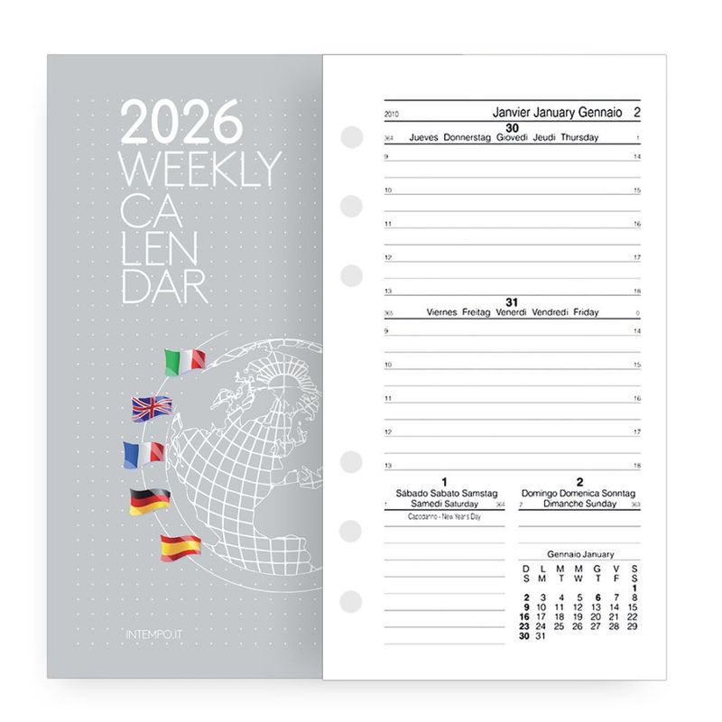 Ricambio Organizer 2026 settimanale bianco 9,5x17