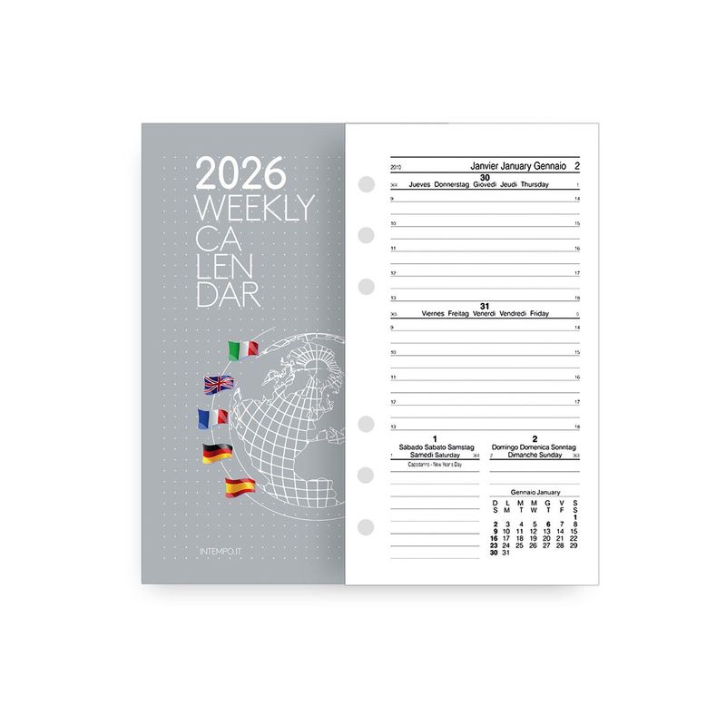 Ricambio Organizer 2026 settimanale bianco 8x13