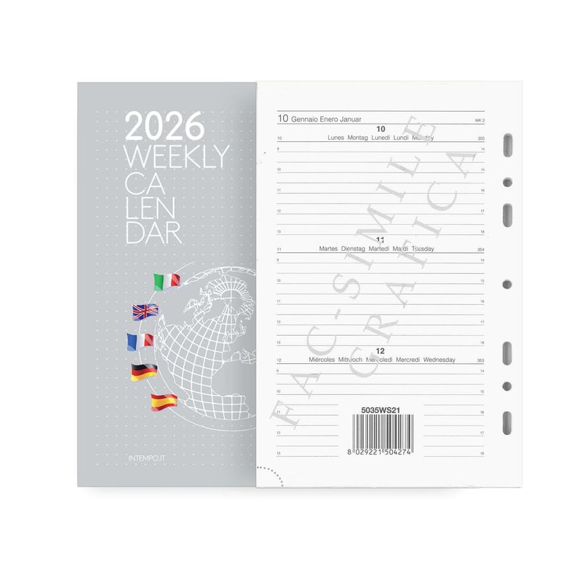 Ricambio Organizer 2026 settimanale bianco 14x21,5