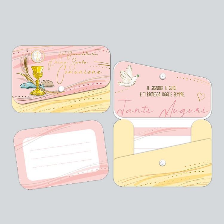 Biglietto Comunione Portasoldi  Bimba con bottone