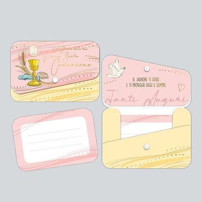 Biglietto Comunione Portasoldi  Bimba con bottone