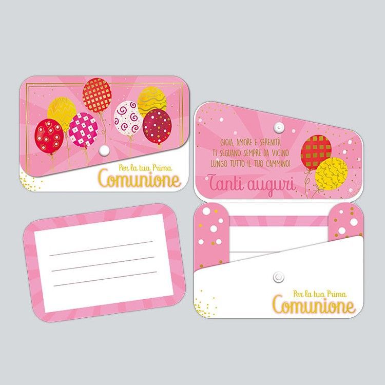 Biglietto Comunione Portasoldi  Bimba con bottone