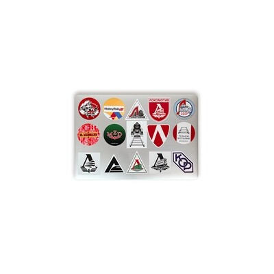 Набор виниловых стикеров с эмблемами «Локомотива» 1926–1994 годов. Тринадцать листов А5