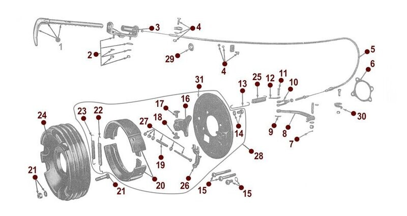 Internal Handbrake - Exploded View - Drawing For Information Only