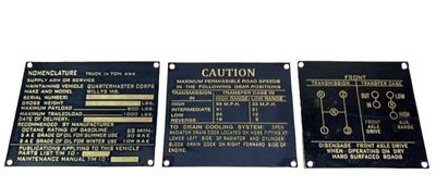 Brass Data Plate Set - Willys MB