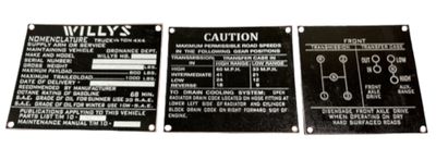 Zinc Data Plate Set - Willys MB