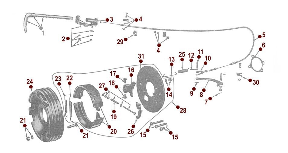 Internal Handbrake - Exploded View - Drawing For Information Only