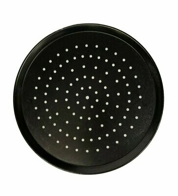 10&quot; Black Steel Pizza Tray Perforated