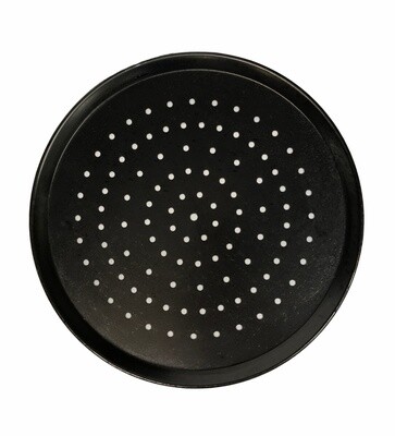 11&quot; Black Steel Pizza Tray Perforated