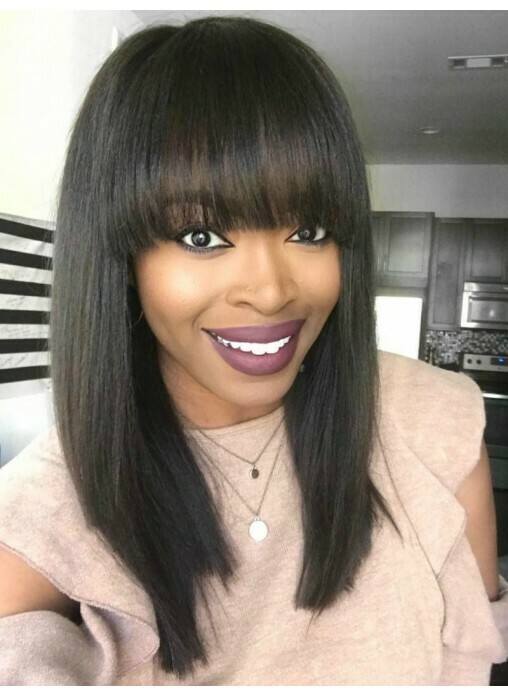 In-Stock Virgin Remy Hair Bob with Bangs Full Lace Wig