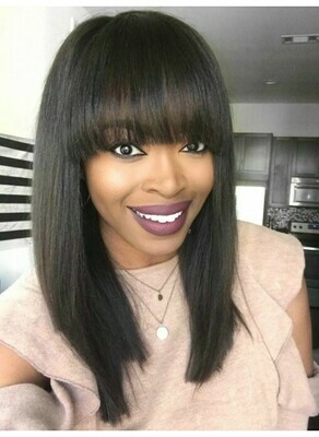 In-Stock Virgin Remy Hair Bob with Bangs Full Lace Wig