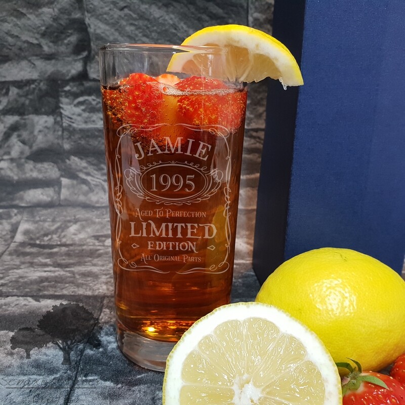 Fun Personalised &quot;Jack Daniels inspired design&quot; Spirit High Ball Glass. Great Birthday and Christmas Gift for a Friend or loved one. HBA93