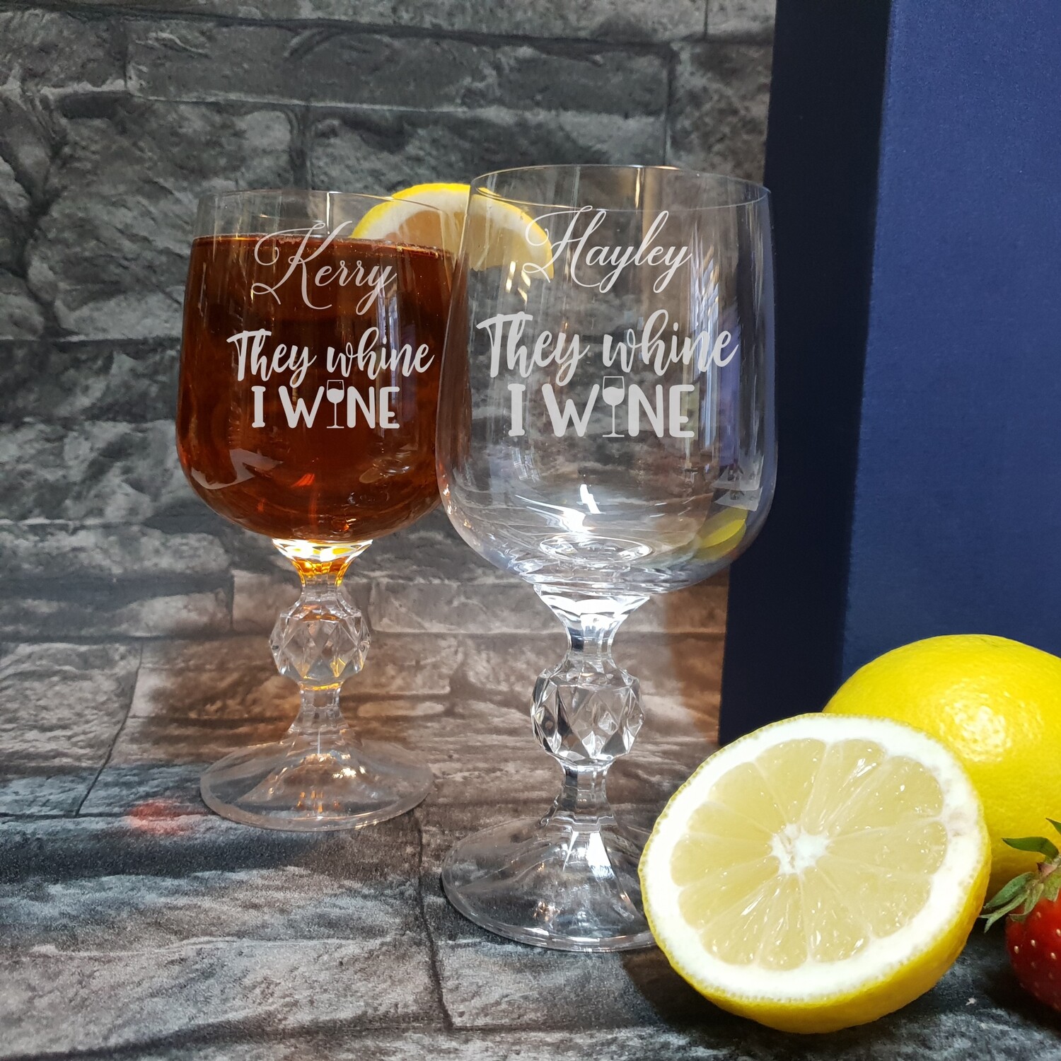 Fun Personalised &quot;They whine I wine&quot; small wine glass glass. Great Birthday and Christmas Gift for a Friend or loved one. WGA67