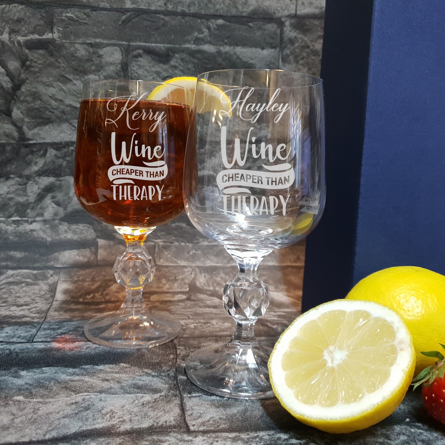 Fun Personalised &quot;Wine cheaper than therapy&quot; small wine glass glass. Great Birthday and Christmas Gift for a Friend or loved one. WGA69