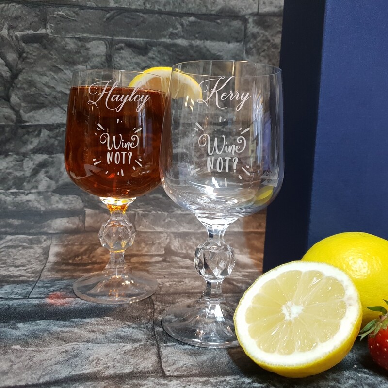 Fun Personalised &quot;Wine not&quot; small wine glass glass. Great Birthday and Christmas Gift for a Friend or loved one. WGA79