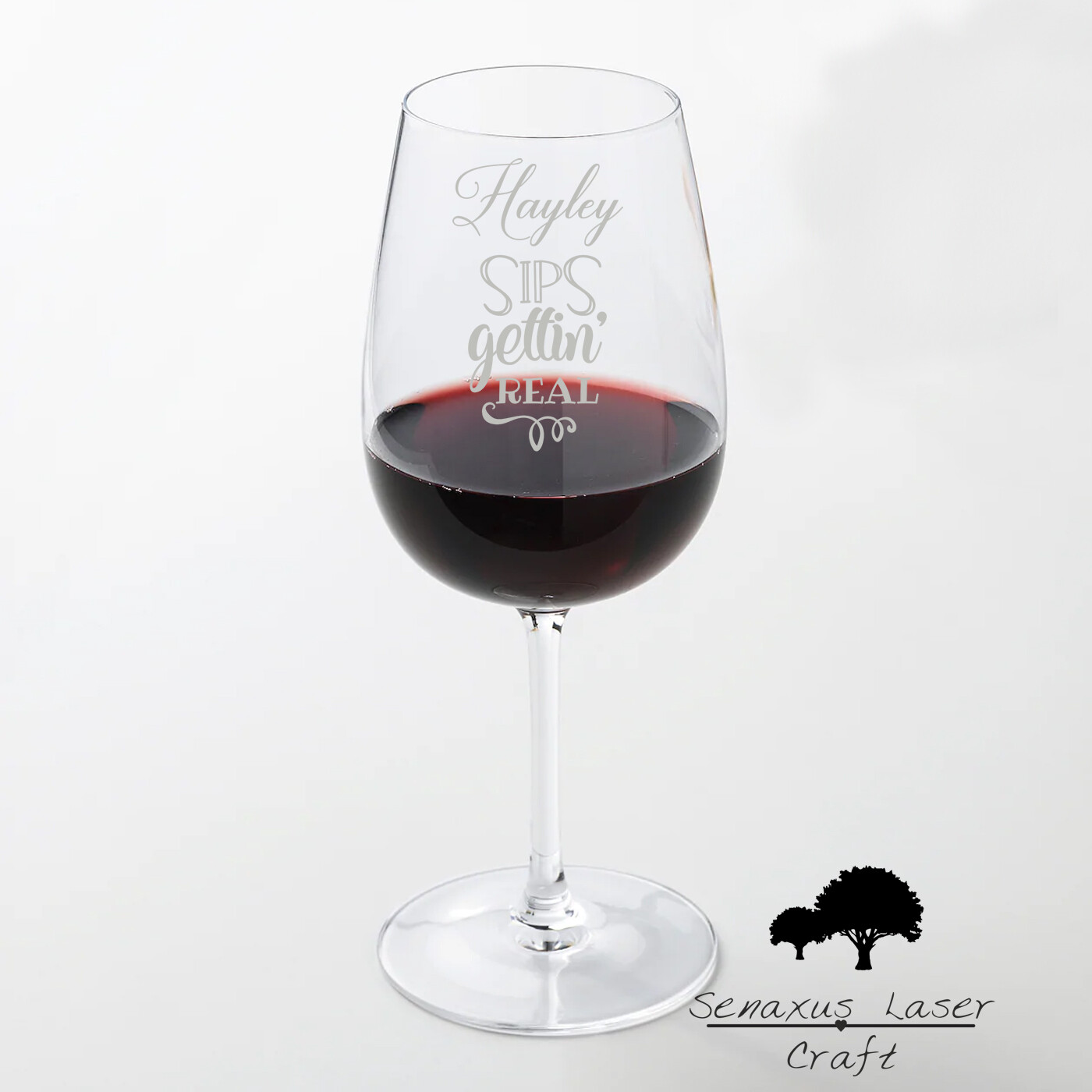 Fun Personalised &quot;Sips gettin real&quot; Large 49cl wine glass glass. Great Birthday and Christmas Gift for a Friend or loved one. WGB66